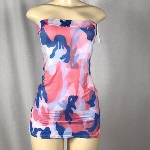 Zuliana Size Small Camouflage Multi Color Print Tie Dye Strapless Dress. New